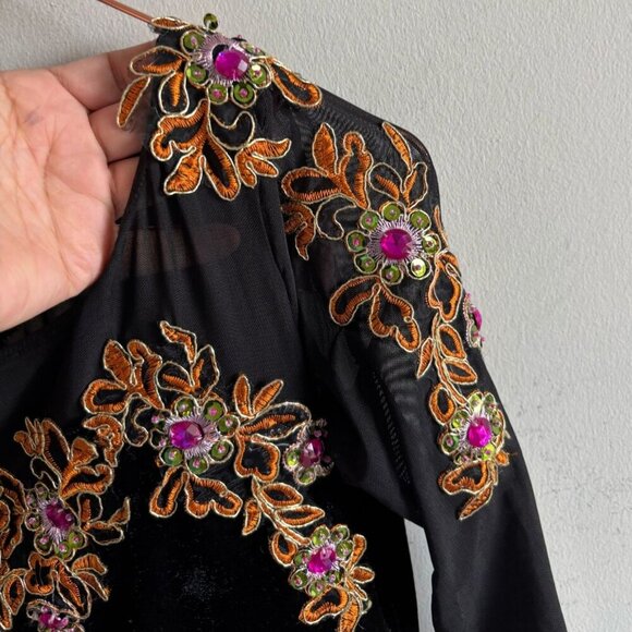 Art Stone Competitor Floral Stone Design Costume Dress Black Color Sz Meduim - Picture 9 of 11